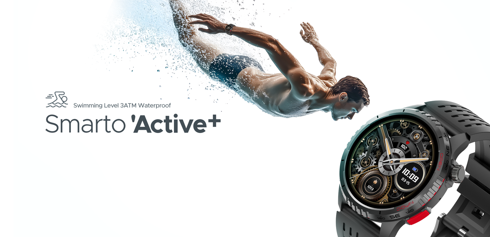 Smarto Active+ — 3ATM waterproof smartwatch
